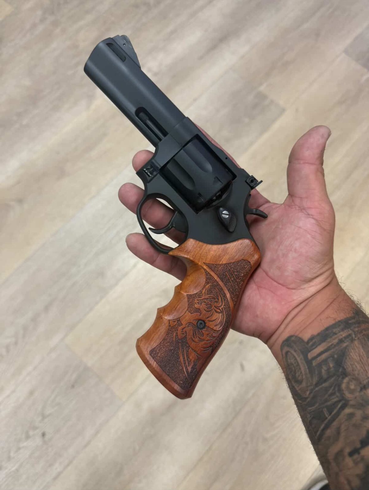 Blacked-Out Revolver, Engraved Grips